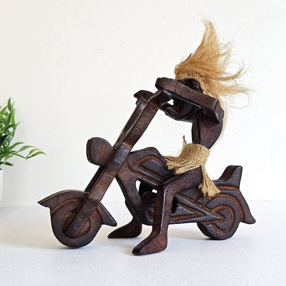 Art | Handcrafted Wooden Motorcycle Sculpture Primitive Statue Biker ...